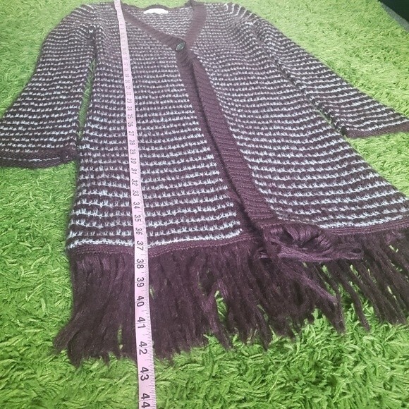 DECREE Maroon Stripe Duster Fringe Sweater - L - Picture 11 of 12